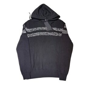 NWT Fried Denim Men's Black Knit Hoodie‎ Sweater Size L Striped Accents